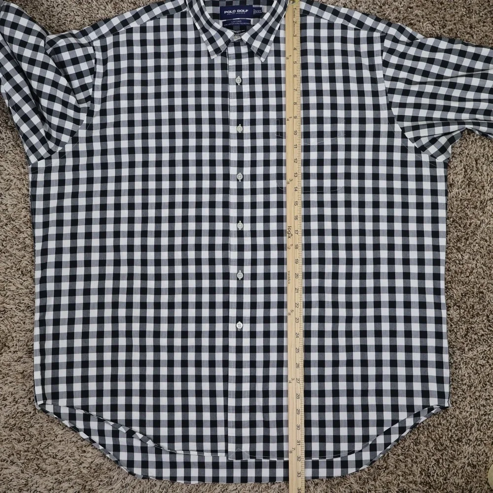 Vintage‎ Polo Golf Ralph Lauren Gingham Check Button Down XXL Preppy Black White